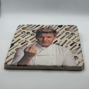 Chef Gordon Ramsay Middle Finger Natural Travertine Stone Hotpad 2