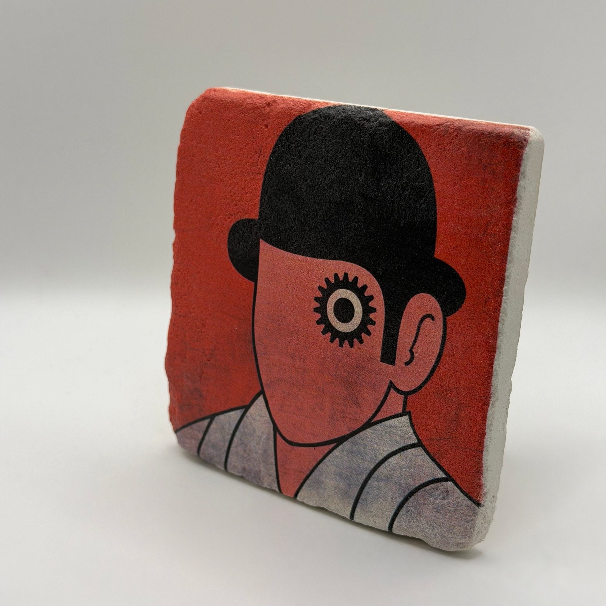 A Clockwork Orange movie artwork printed on square travertine stone coaster