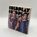 Coldplay artwork printed on square travertine stone coaster