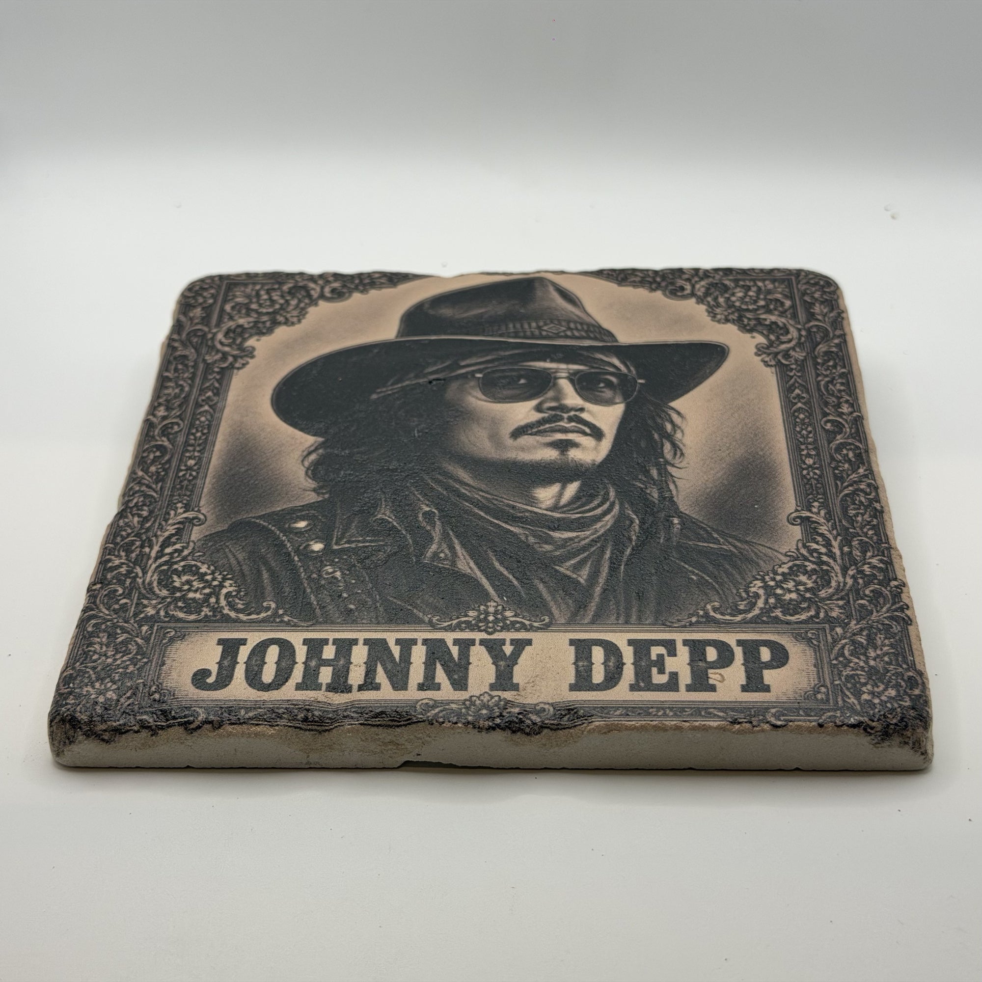 Cowboy Johnny Depp Natural Travertine Stone Hotpad 2