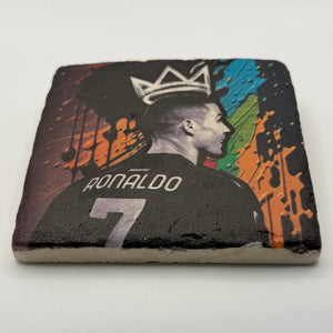 Cristiano Ronaldo portrait printed on square travertine stone coaster