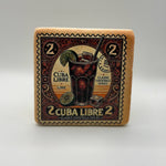 Cuba Libre artwork printed on square travertine stone coaster