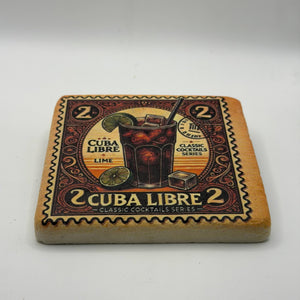 Cuba Libre artwork printed on square travertine stone coaster