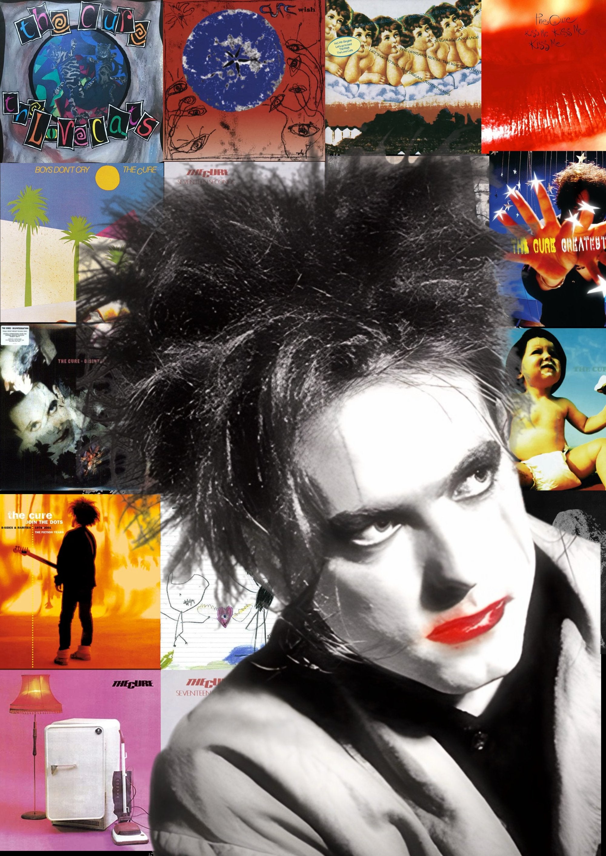 The Cure collage artwork printed on MDF wall poster