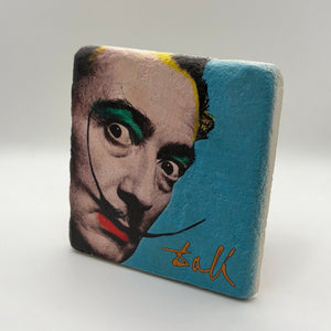 Salvador Dali artwork printed on square travertine stone coaster