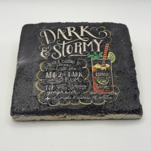 Dark Stormy artwork printed on square travertine stone coaster