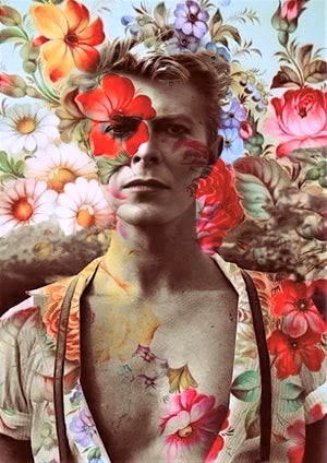 David Bowie floral design printed on MDF wall poster