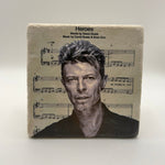 David Bowie Heroes artwork printed on square travertine stone coaster
