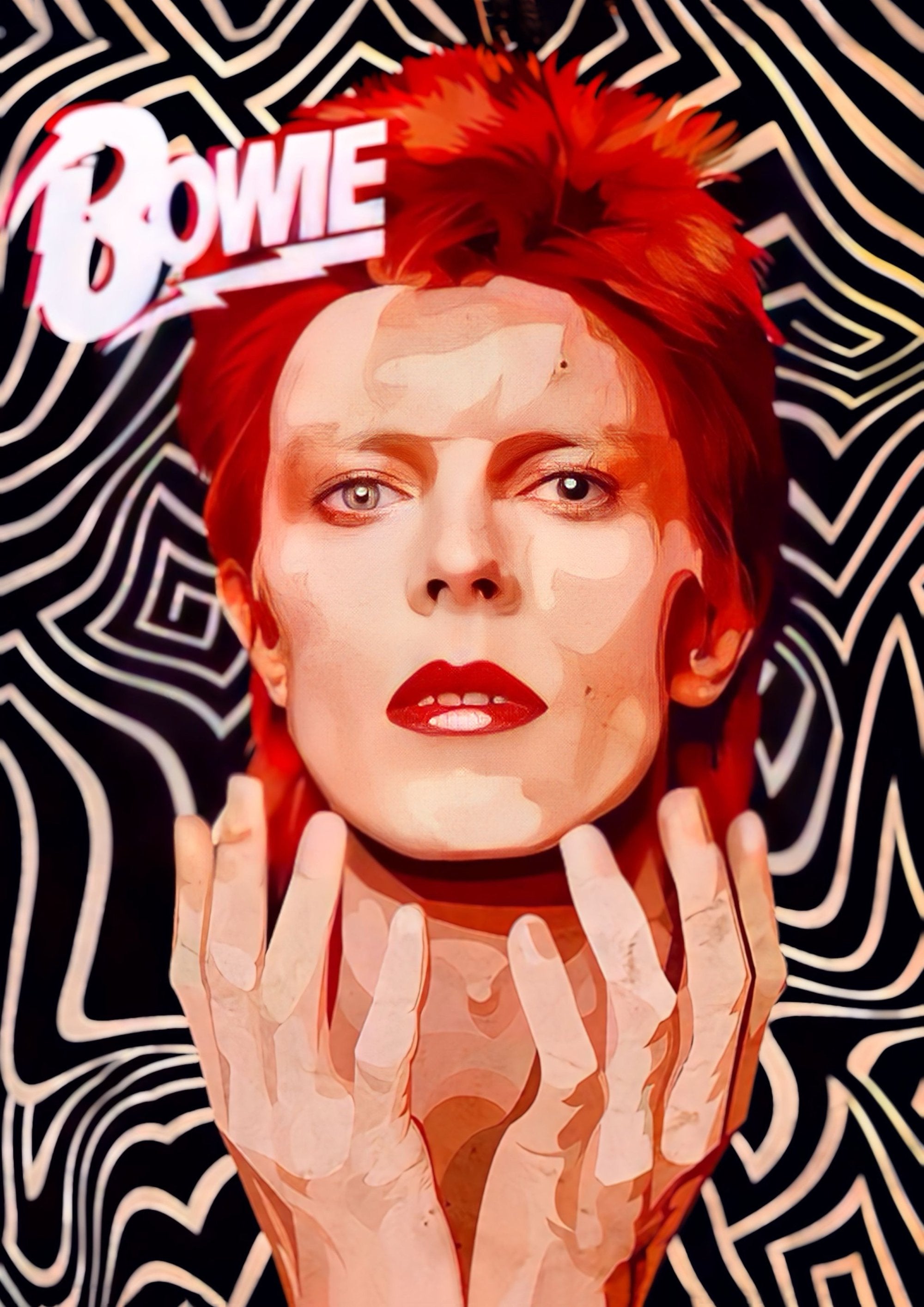 David Bowie red pop art artwork printed on MDF wall poster
