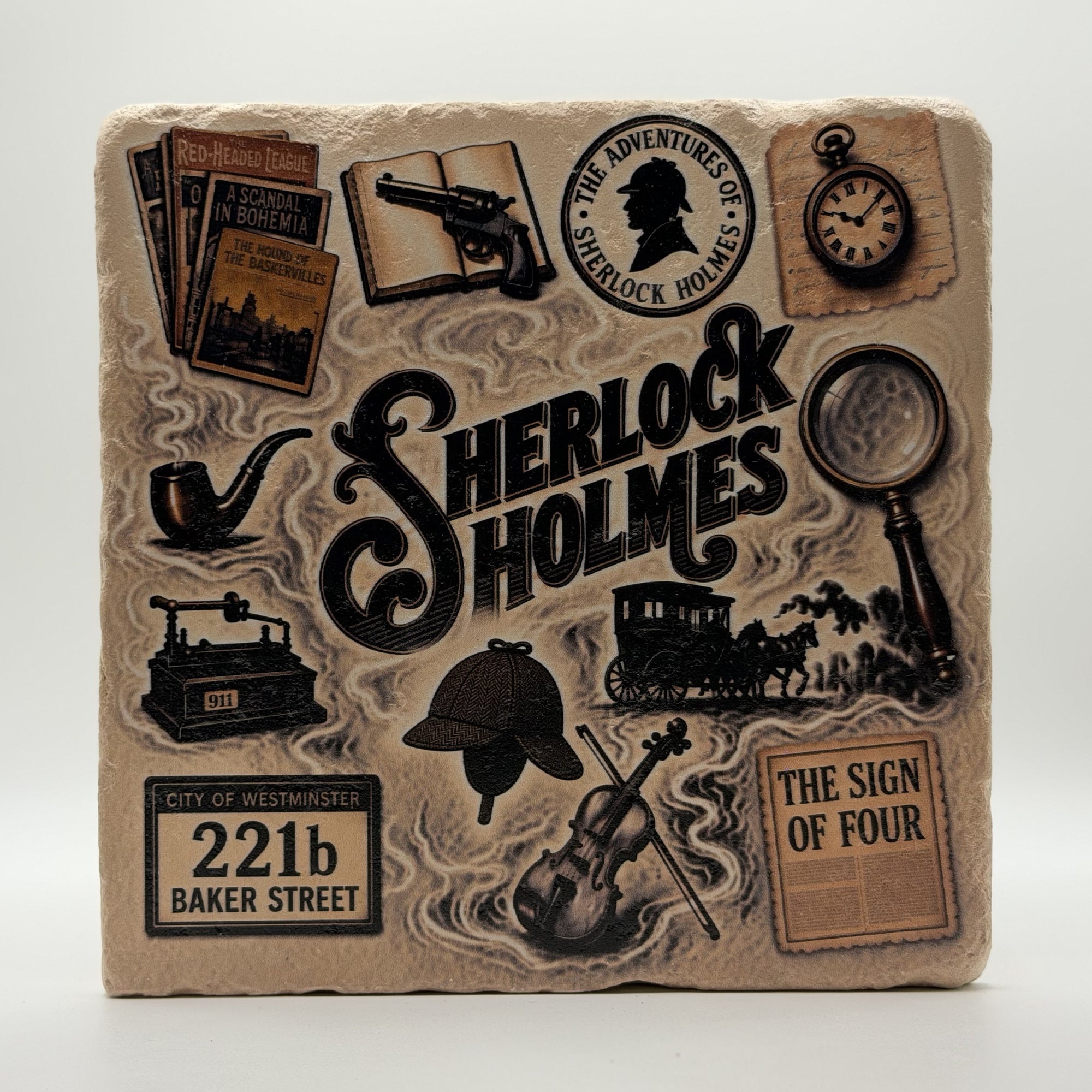 Details Of Sherlock Holmes Natural Travertine Stone Hotpad 1