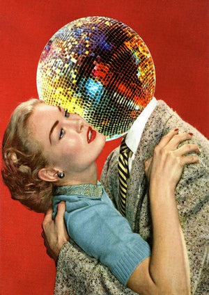 Disco ball kiss slogan artwork printed on MDF wall poster