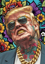 Donald Trump tattoo artwork printed on MDF wall poster