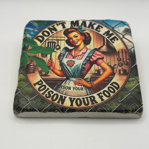 Funny quote printed on square natural travertine stone coaster