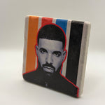 Drake artwork printed on square travertine stone coaster