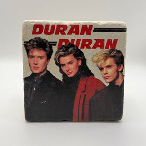 Duran Duran artwork printed on square travertine stone coaster