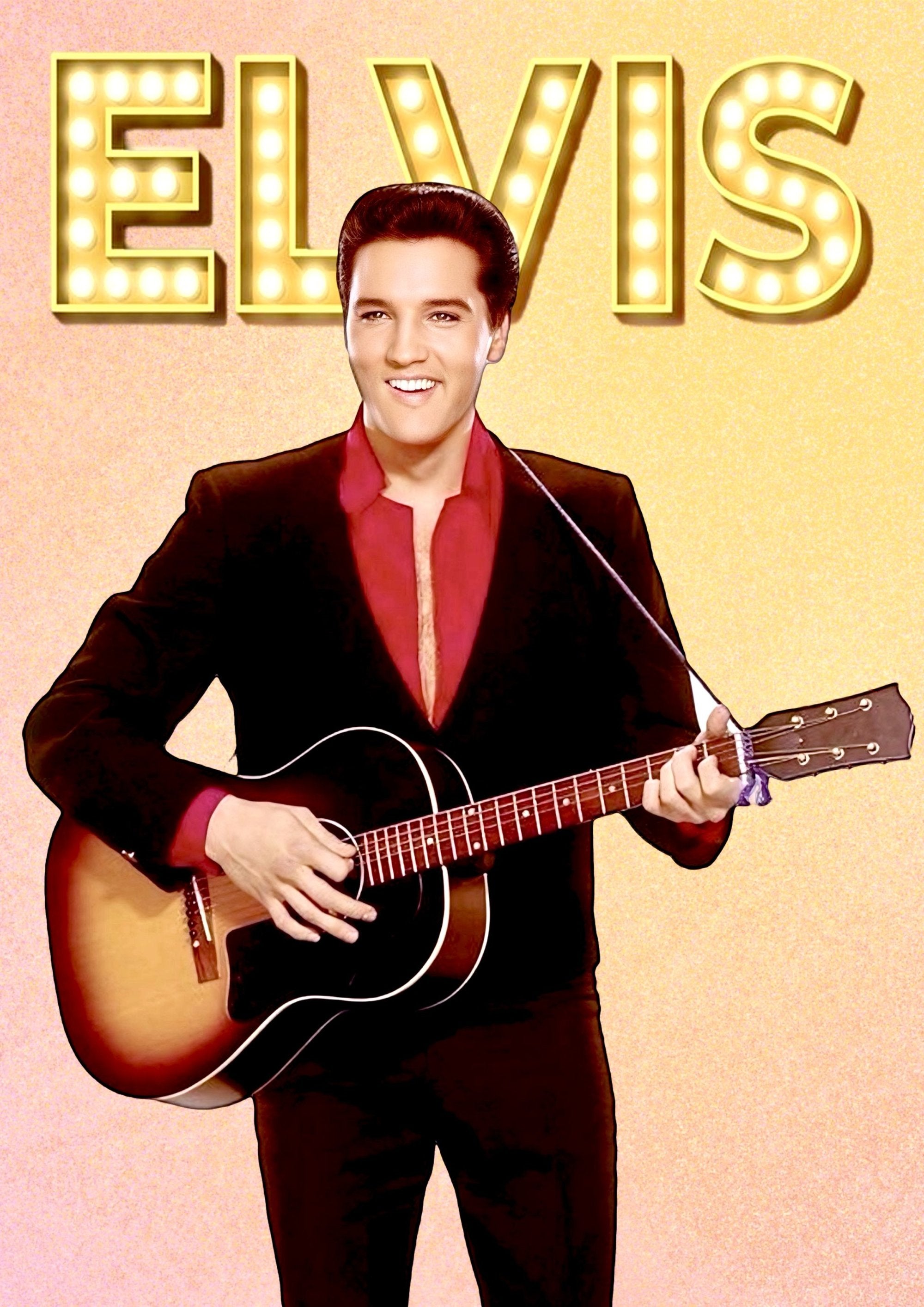Elvis Presley guitar artwork printed on MDF wall poster