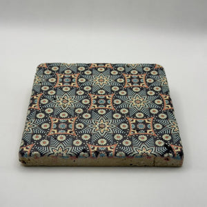 Ethnics pattern number 04 printed on a natural travertine stone coaster