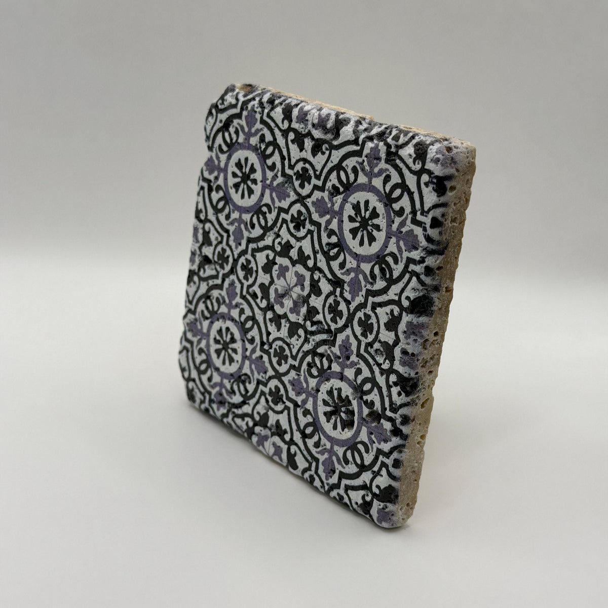 Ethnics pattern number 05 printed on a natural travertine stone coaster