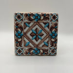 Ethnics pattern number 11 printed on a natural travertine stone coaster