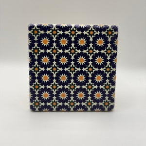 Ethnics pattern number 12 printed on a natural travertine stone coaster