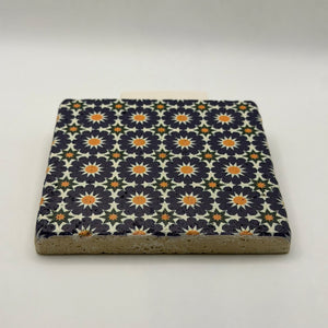 Ethnics pattern number 12 printed on a natural travertine stone coaster