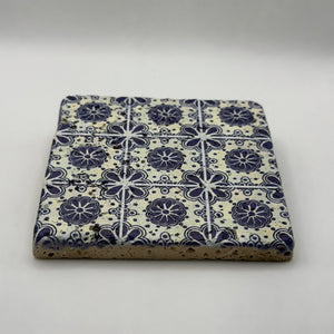 Ethnics pattern number 28 printed on a natural travertine stone coaster