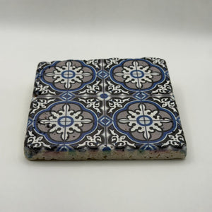 Ethnics pattern number 30 printed on a natural travertine stone coaster
