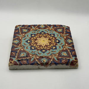 Ethnics pattern number 35 printed on a natural travertine stone coaster