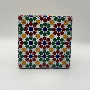 Ethnics pattern number 52 printed on a natural travertine stone coaster