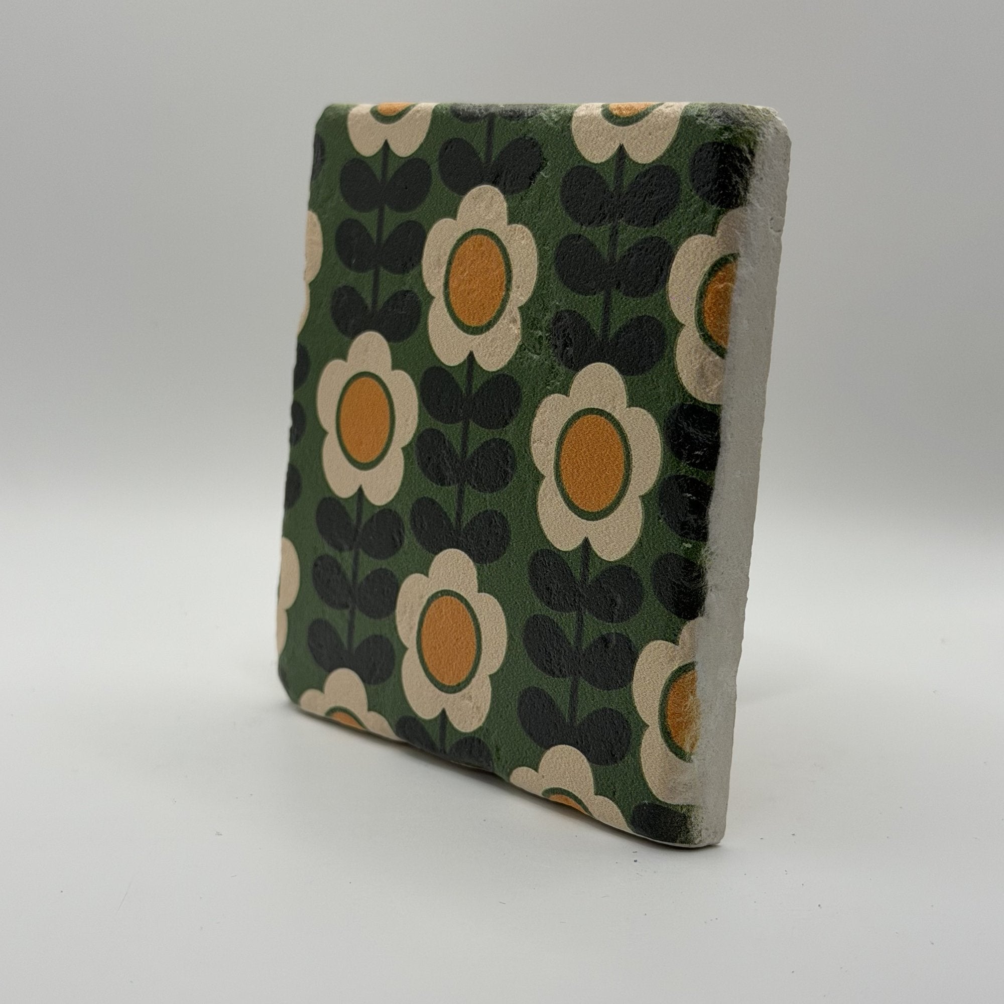 Ethnics pattern number 57 printed on a natural travertine stone coaster