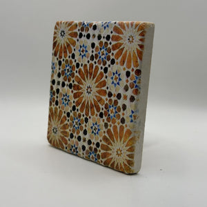 Ethnics pattern number 61 printed on a natural travertine stone coaster