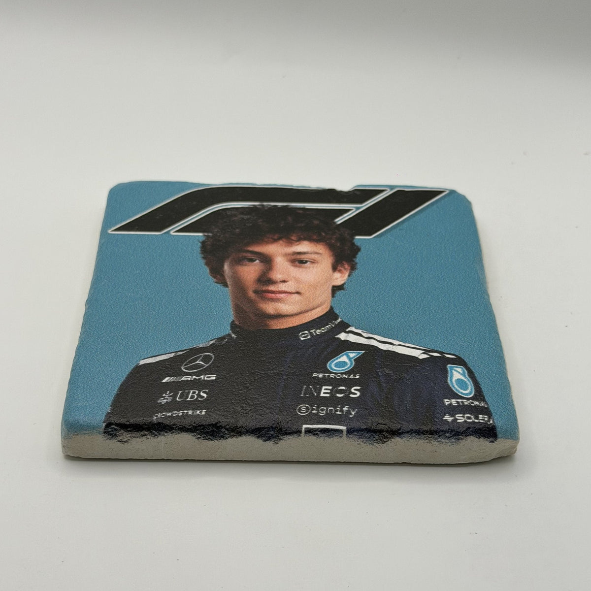 Fernando Alonso Aston Martin Natural Travertine Stone Coaster artwork