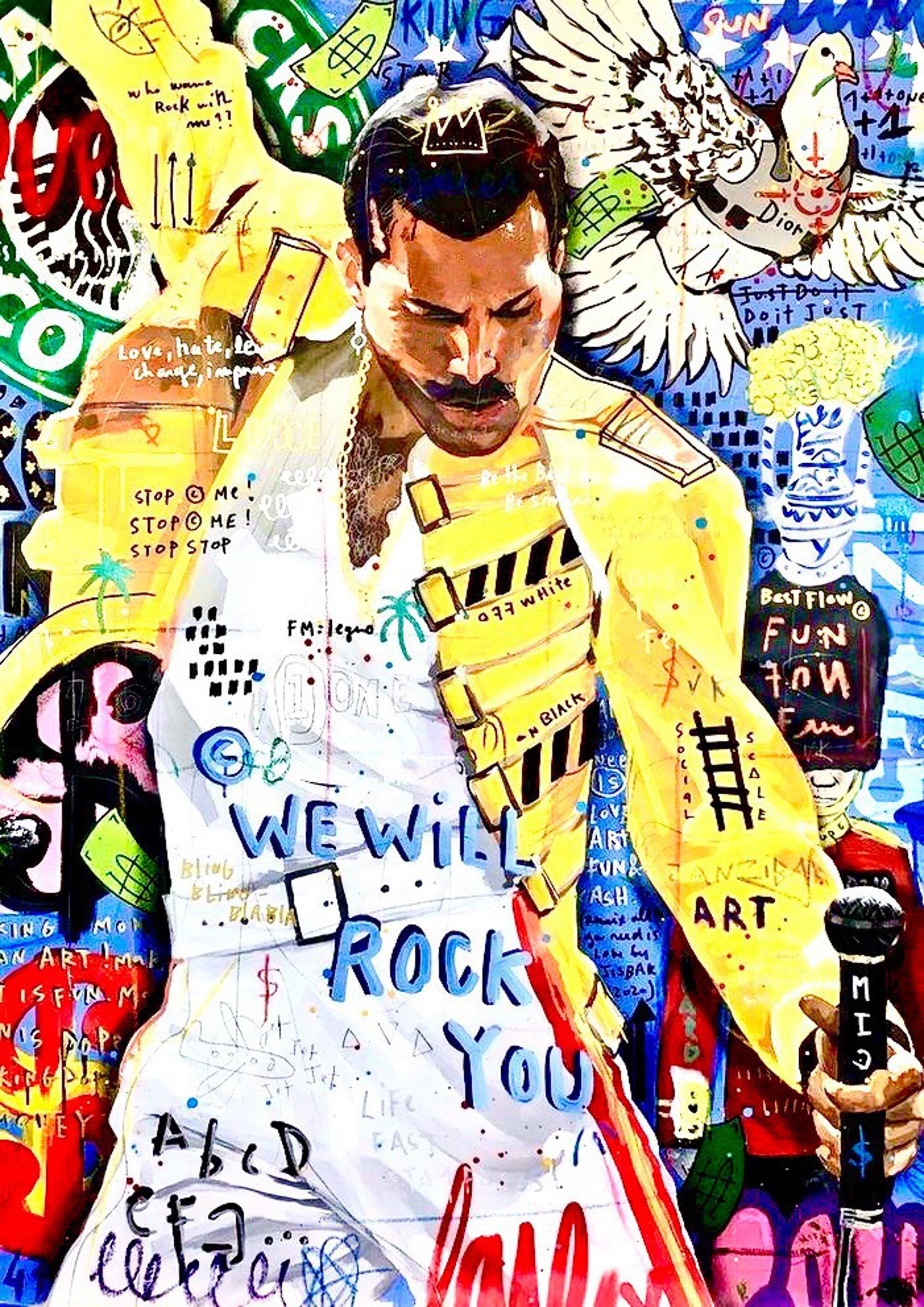 Freddie Mercury graffiti artwork printed on MDF wall poster