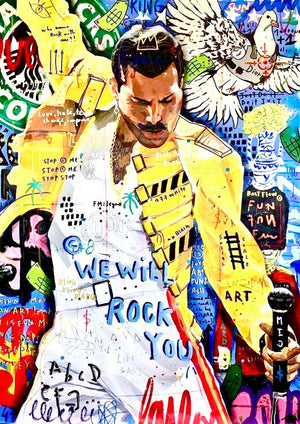 Freddie Mercury graffiti artwork printed on MDF wall poster