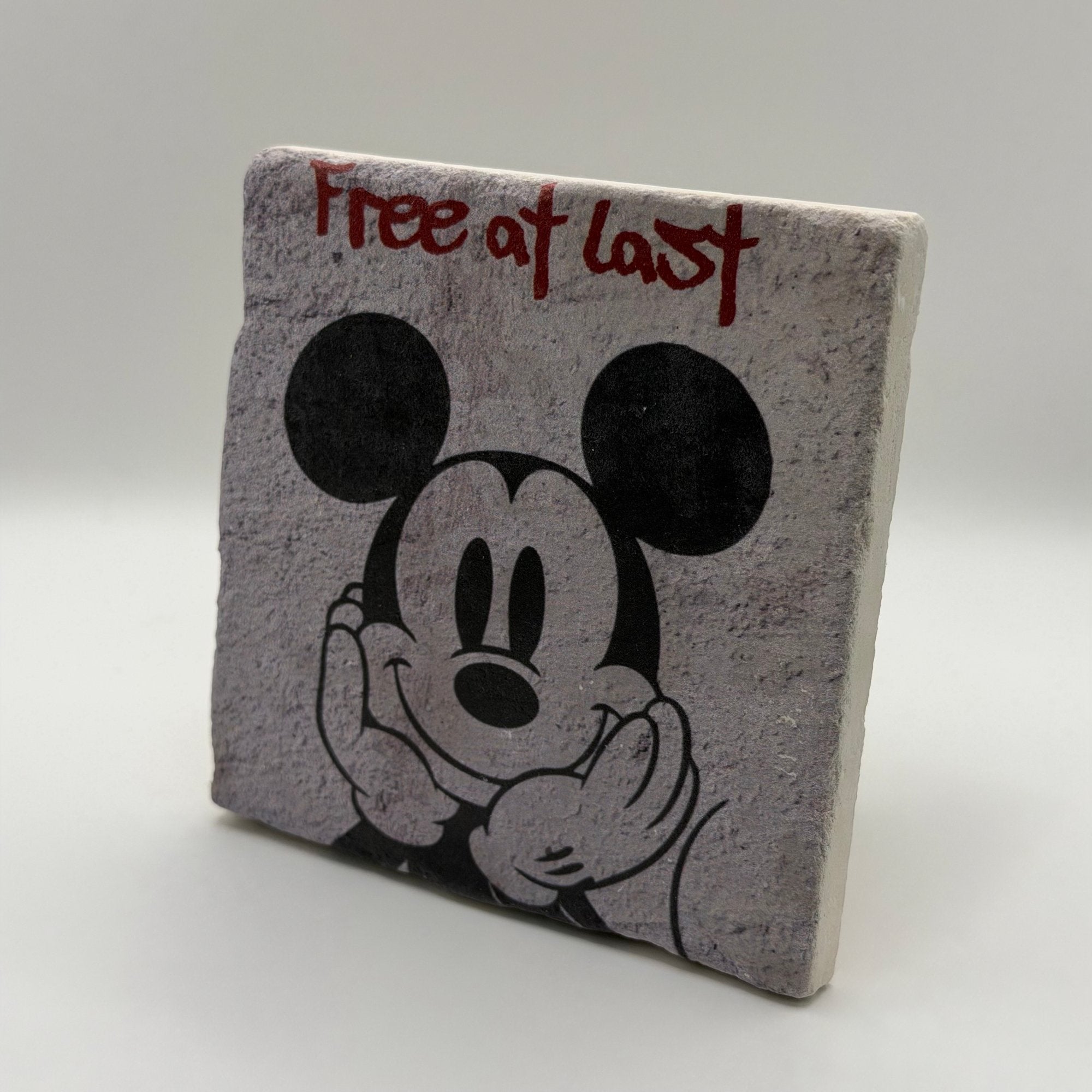 Classic cartoon artwork printed on square travertine stone coaster