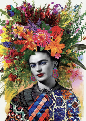 Frida Kahlo floral artwork printed on MDF wall poster