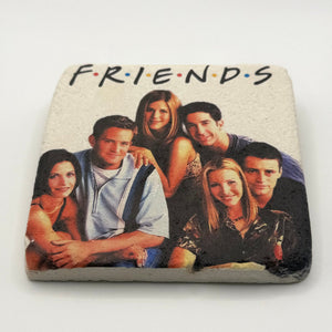 Friends logo or characters printed on square travertine stone coaster