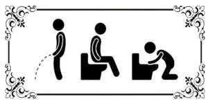 Funny toilet rules evolution quote design displayed as a decorative MDF wall sign