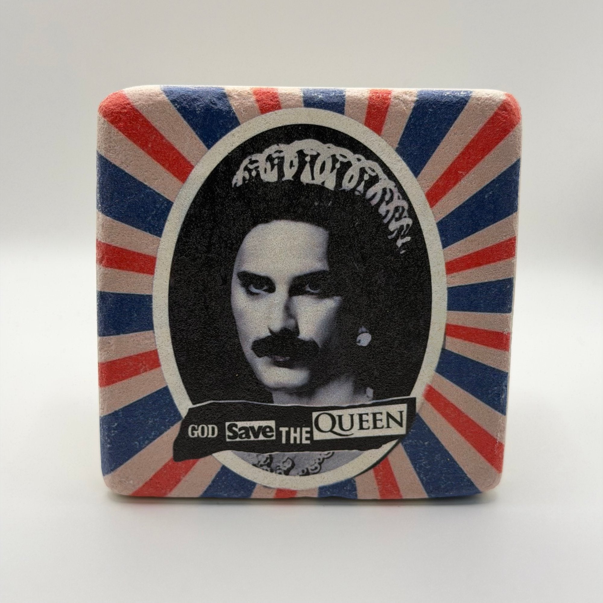 Elton John's iconic song lyrics printed on square travertine stone coaster