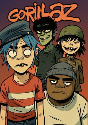 Gorillaz cartoon artwork printed on MDF wall poster