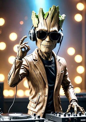 Groot DJ cartoon artwork printed on MDF wall poster