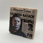 Classic horror film artwork printed on square travertine stone coaster