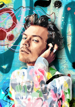 Harry Styles' graffiti artwork printed on MDF wall poster