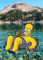 Homer Simpson holding a beer from Lake Duff printed on MDF wall poster