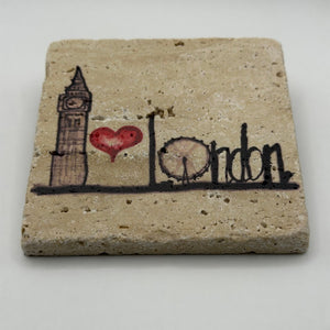 I Love London logo printed on square travertine stone coaster