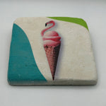 Vintage ice cream artwork printed on square travertine stone coaster