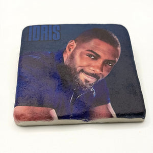 Idris Elba portrait printed on square travertine stone coaster