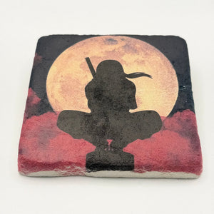 Naruto character Itachi Uchiha artwork printed on square travertine stone coaster
