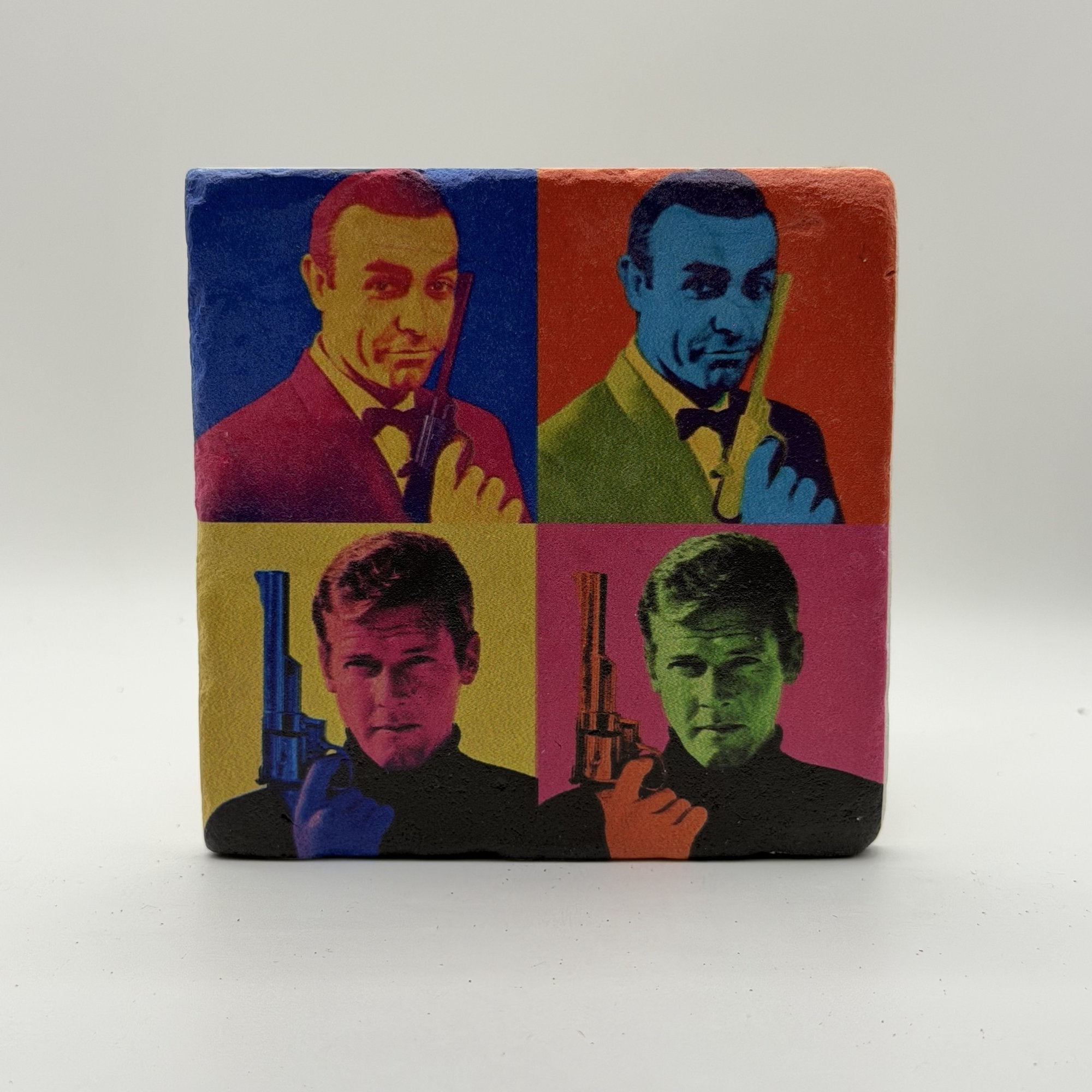 James Bond Natural Travertine Stone Coaster artwork