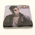 James Dean portrait printed on square travertine stone coaster